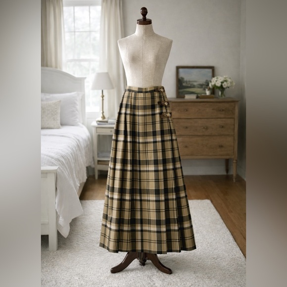 Vintage Dresses & Skirts - Highland Queen Pure Virgin Wool Union Made Accordion Pleated Maxi Wrap Skirt